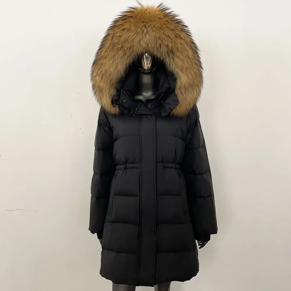 

Natural Raccoon Fur 90% Duck Down Coat Warm Female Fashion Hooded Women Winter Large Real Fur Outwear Street Puffer Jacket