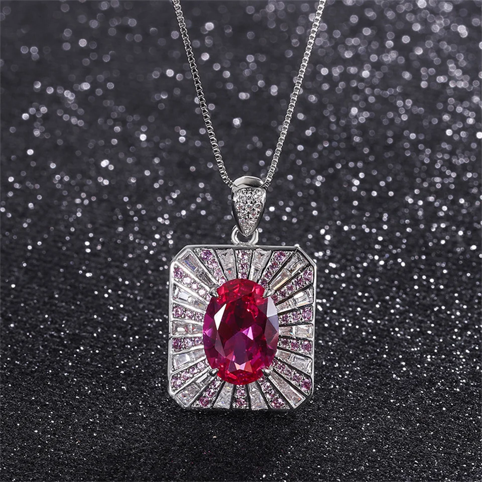 شعبية مربع الأحجار الكريمة الحمراء قلادة البيضاوي روبي مجموعة خواتم من الفولاذ المقاوم للصدأ حلقة رئيسية 10*14 مجوهرات من الفولاذ المقاوم للصدأ فريدة من نوعها #5