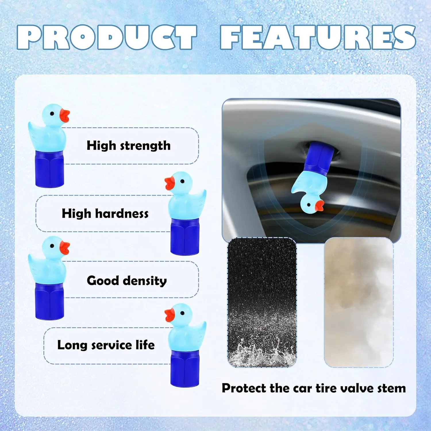 4PCS Auto Tire Valve Stem Caps,Glow in The Dark Cute Duck Valve Caps for Car Tires,Universal Car Tire Air Cap view 2