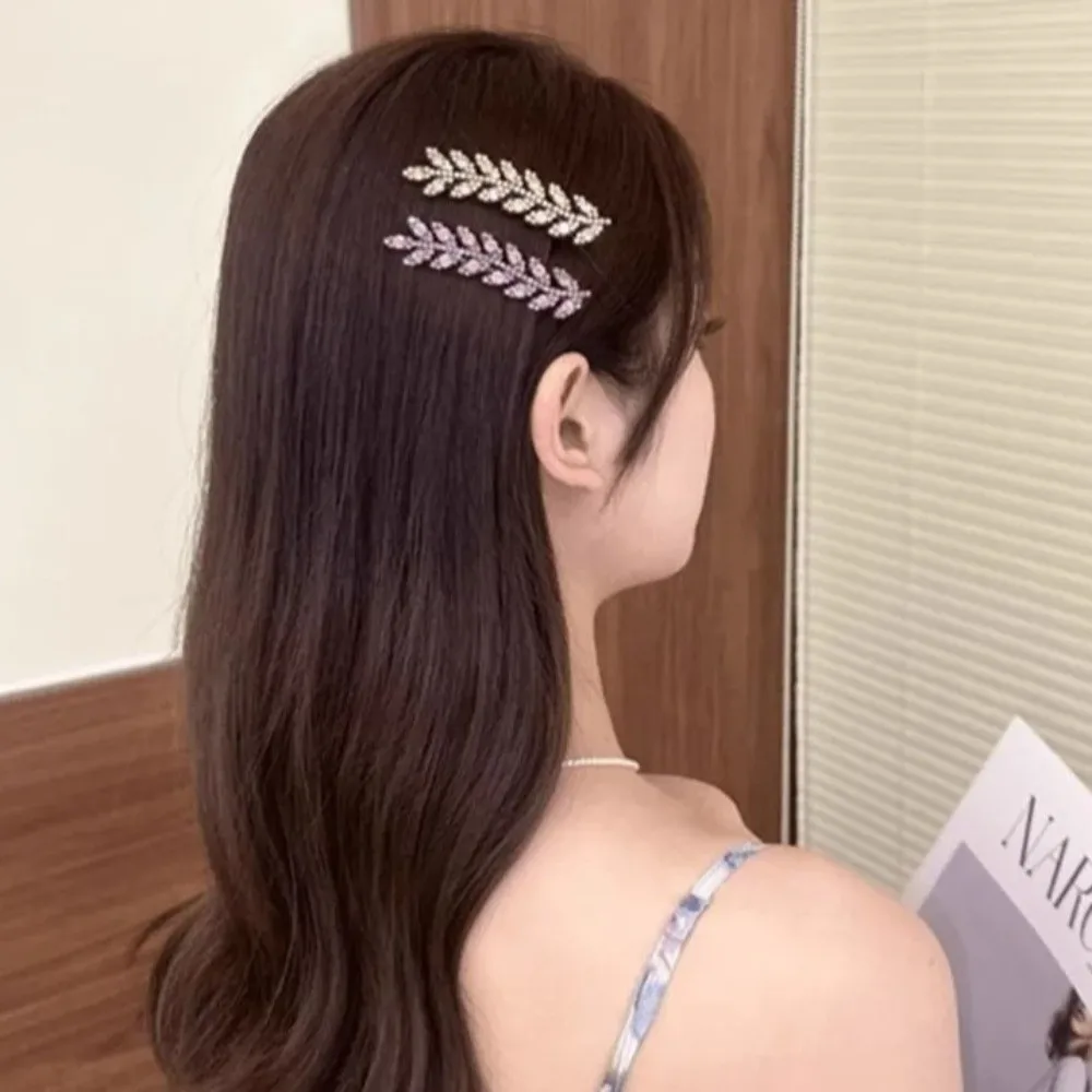 Luxury Sparkling Wheat Hair Clip Headwear Alloy Crystal Side Clip Rhinestone Barrette Women