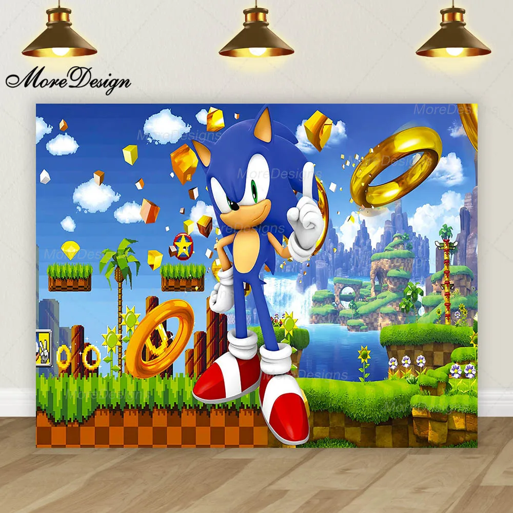 Sonic Photo fondale Kids Boys Birthday Party Decoration personaggi dei cartoni animati vinile poliestere tessuto sfondo panno Banner