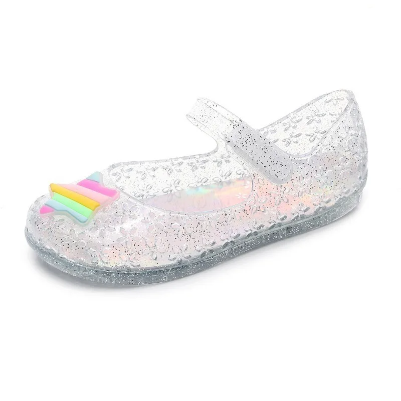 Summer Kids Sequin Star Applique Jelly Princess Sandals Children Soft-Soled Beach Shoes Hollow Out Breathable Casual Shoes Girls