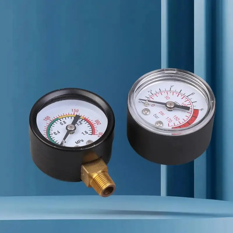 เกจวัดแรงดันลมแบบใช้งานได้จริง: ตรวจสอบของเหลวไฮดรอลิกแบบนิวเมติก, 0-12 บาร์ / 0-170 PSI, หน้าปัดใช้งานง่าย