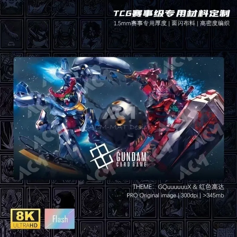 

600x350mm GQuuuuuuX Series Red GUNDAM Surface Flash Trading Card Playmat DIY GD02 1.5mmStitched Edge Rubber Board Game Mat Toy