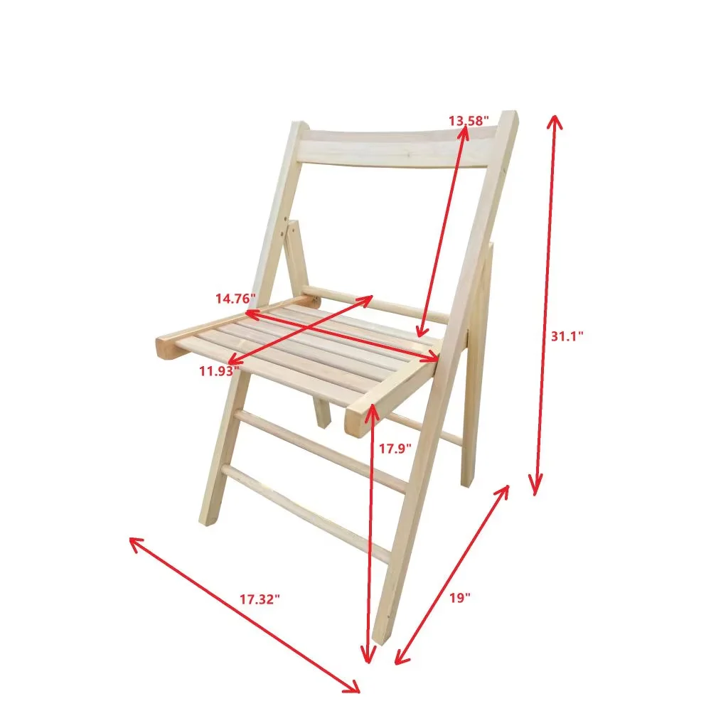 Indoor/Outdoor Solid Wood Folding Chairs Set of 2–Comfy Slatted Seat&Open Back Design, Fully Assembled, Lightweight and Durable