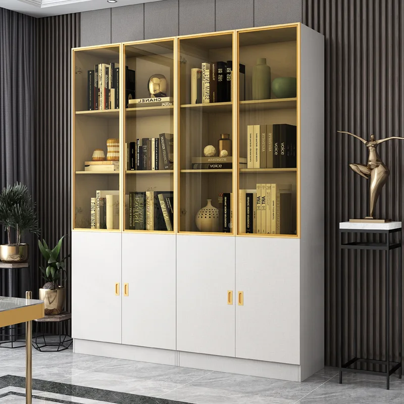 Bookcase landing simple modern glass door assembly household cabinet shelf white cabinet bookcase Nordic furniture