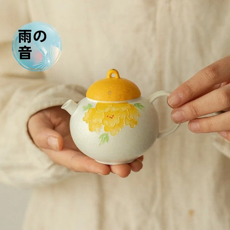 

Hand-Painted Cerc Tea Pot Snowflake Underglaze Yellow Peony Single Tea Brewing Device Home High Aesthetic Value Gongfu Tea...