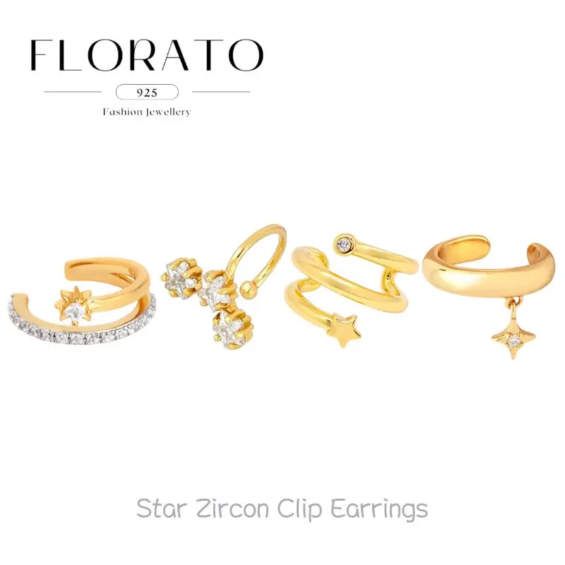 

FLORATO New Star Zircon Piercing-free Ear Clip 18k Gold-plated Cartilage Clip-on Earrings Fashion High-end Party Jewelry Gifts