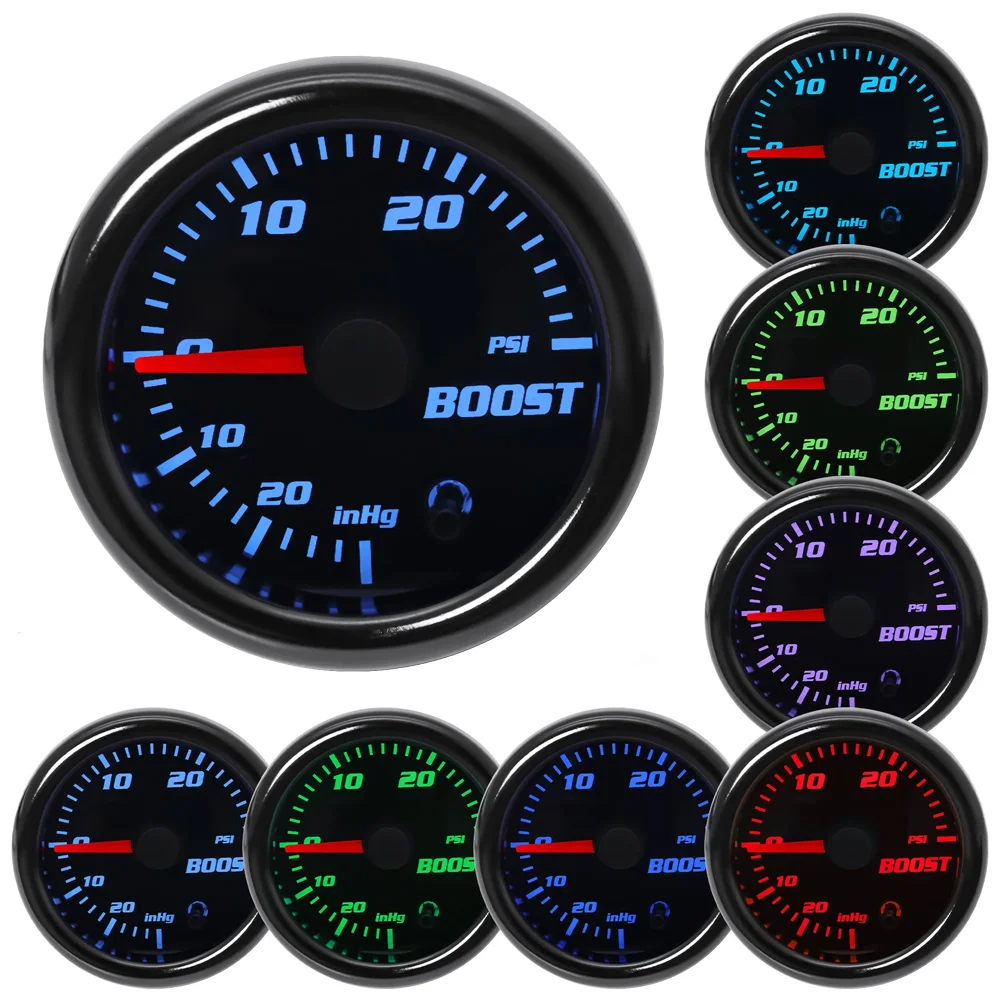 Car Accessories Auto Gauge Universal 52mm 7 Colors Turbo Boost Auto Meter 12V -30-33 PSI  -1-2 BAR  Turbo Pressure Manometer