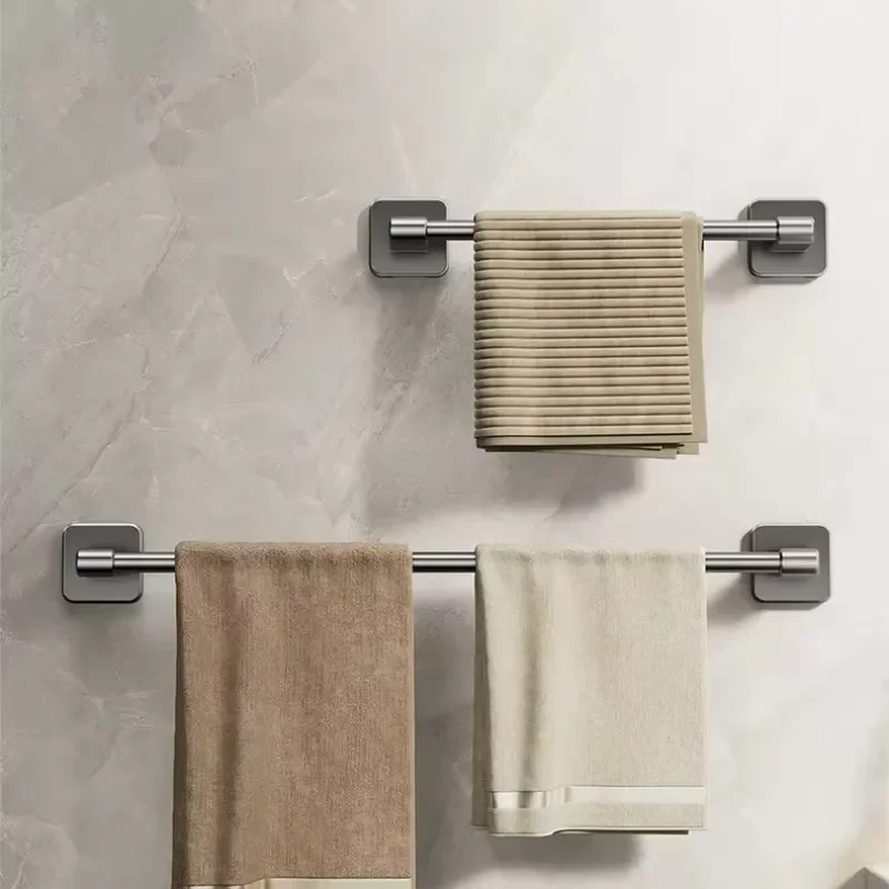 for Home Toilet Towel Rack No Punching Bathroom Wall Mounted Single Bar Storage Hanger Shelf Organizer