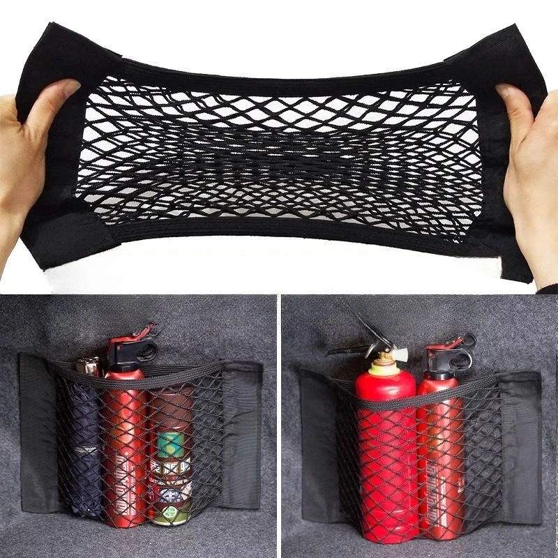 Universal Car Trunk Storage Net Bag Magic Stick Fixed Mesh Pocket Vehicle Rear Cargo Organizer Storage Accessories