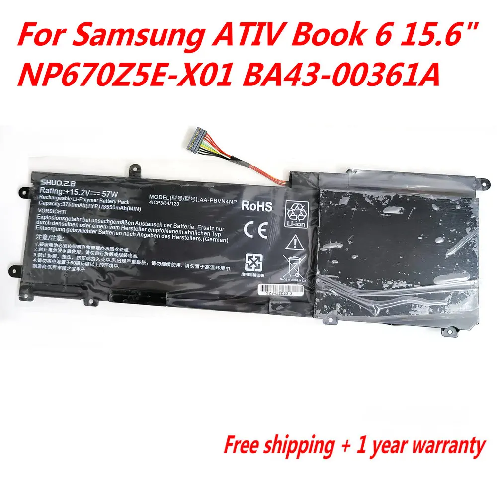 

New AA-PBVN4NP Laptop Battery For Samsung ATIV Book 6 15.6" NP670Z5E-X01 BA43-00361A 15.2V 57WH