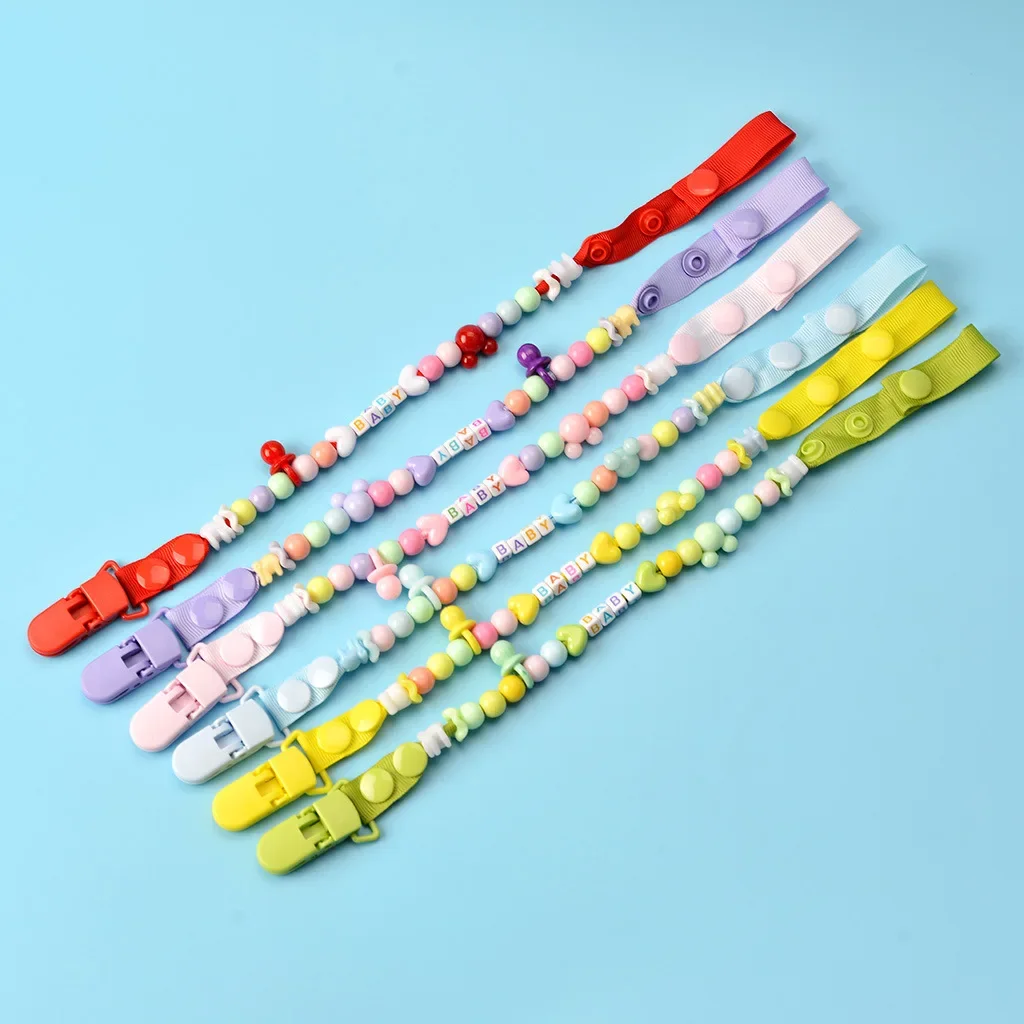 Baby Pacifier Clip Chain Adjustable Letter BABY Color Beads Kawaii Babies Soothe Nipple Teether Toys Anti-lost Rope Infant Items