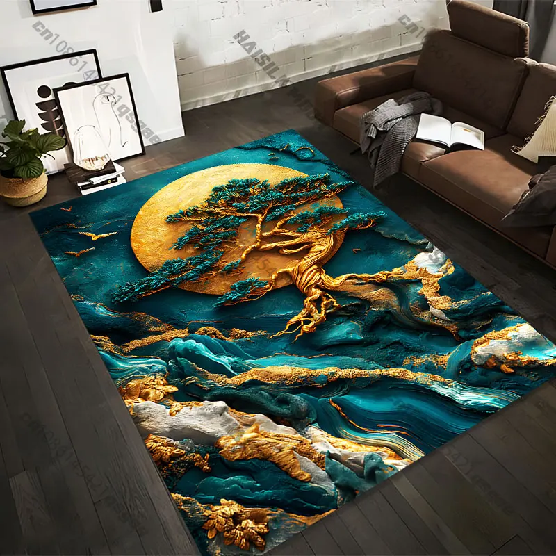 21 Sizes Golden tree nature artistic representation Printed Area Rugs for Adult Yoga Mats Living Room Decor Personalized mat