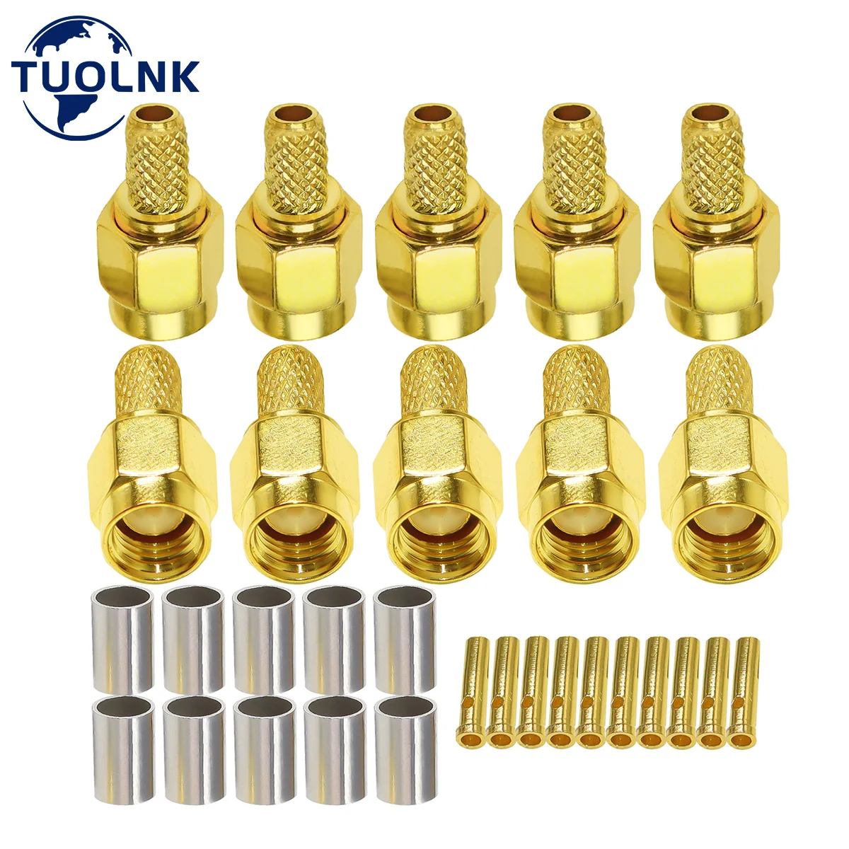 

RP SMA Male Plug Crimp Connector RP-SMA Male Plug Straight Converter for RG58 RG142 RG400 LMR195 Coax Cable 10pcs/lot