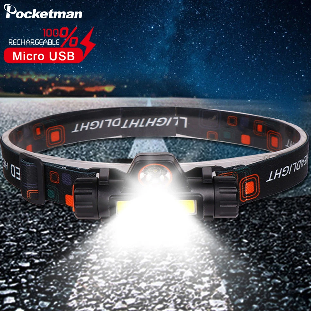 

Super Bright LED+COB LED Headlamp USB rechargeable Headlight 1200mAh Built-in Battery Mini Head Flashlight Fishing Head Torch