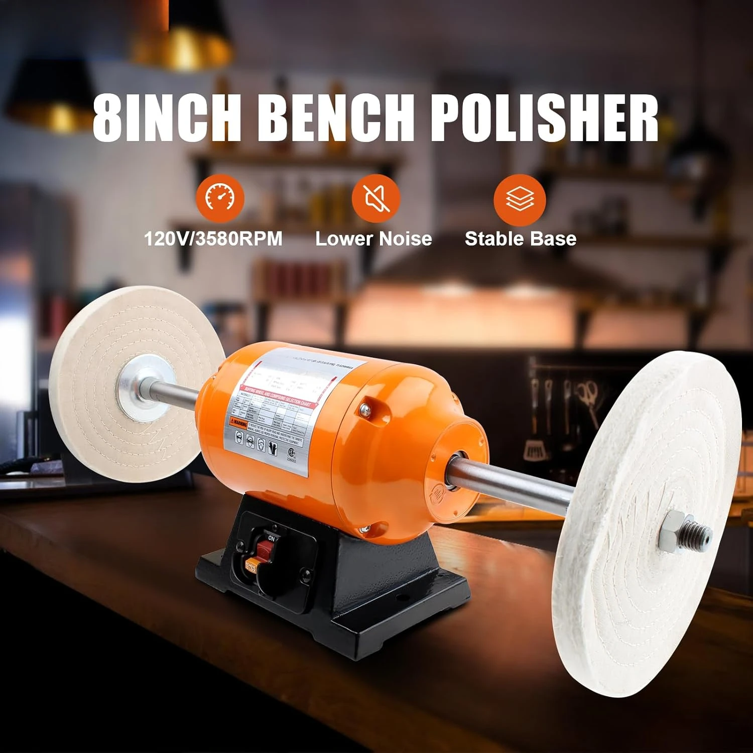 8Inch Benchtop Buffing & Polishing Machine for Metal, Jewelry, Knives, Wood