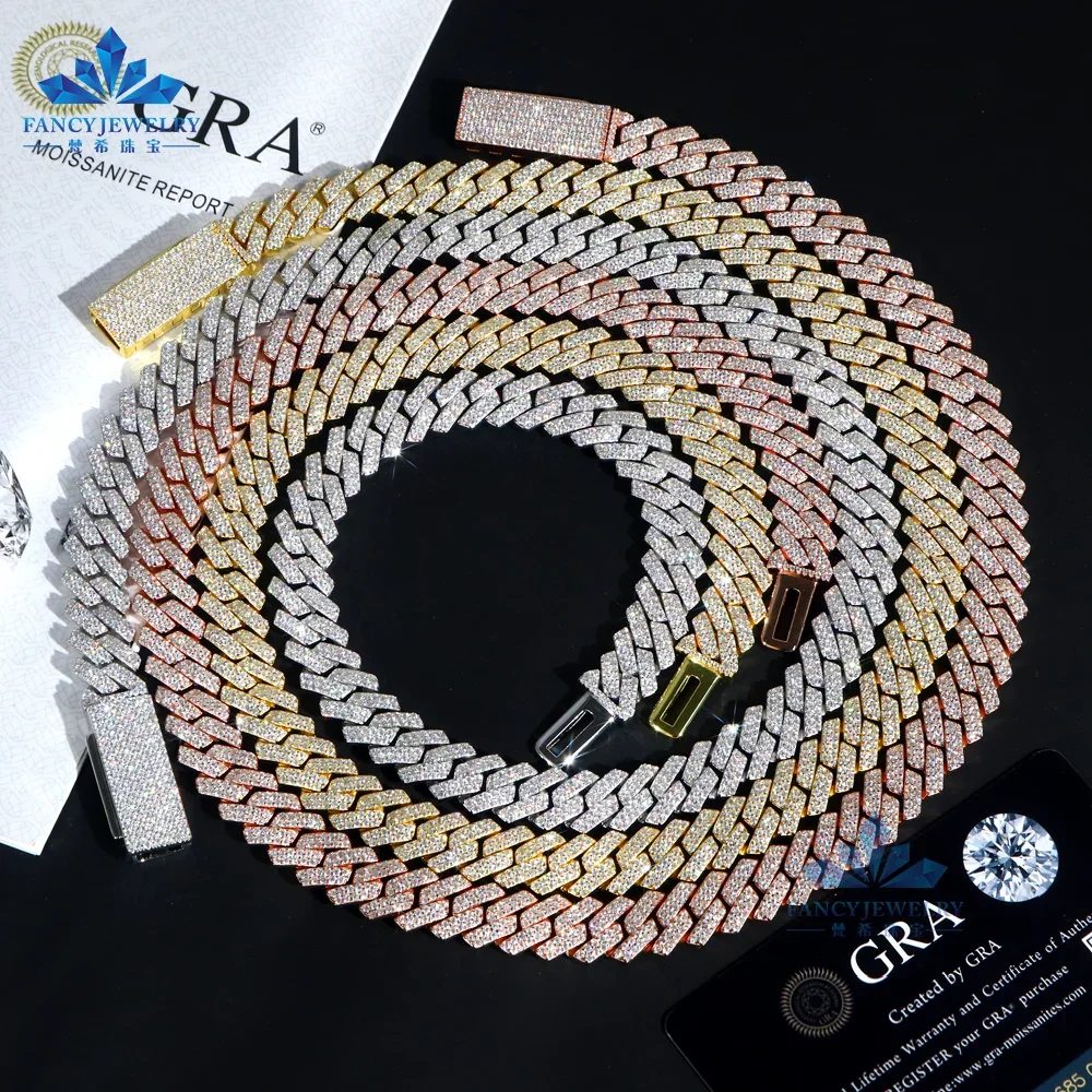 Collar de moissanita VVS de 8mm, cadena de eslabones cubanos de oro sólido 925, joyería Técnica Profesional de moda Iced H ip Hop, gran oferta