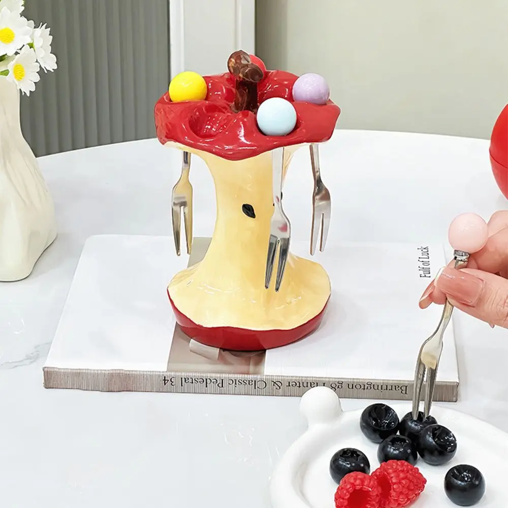 

Creative Colorful Fruit Fork Set Portable Comfortable Grip Dessert Fork with Holder Ceramic Holder Decorative