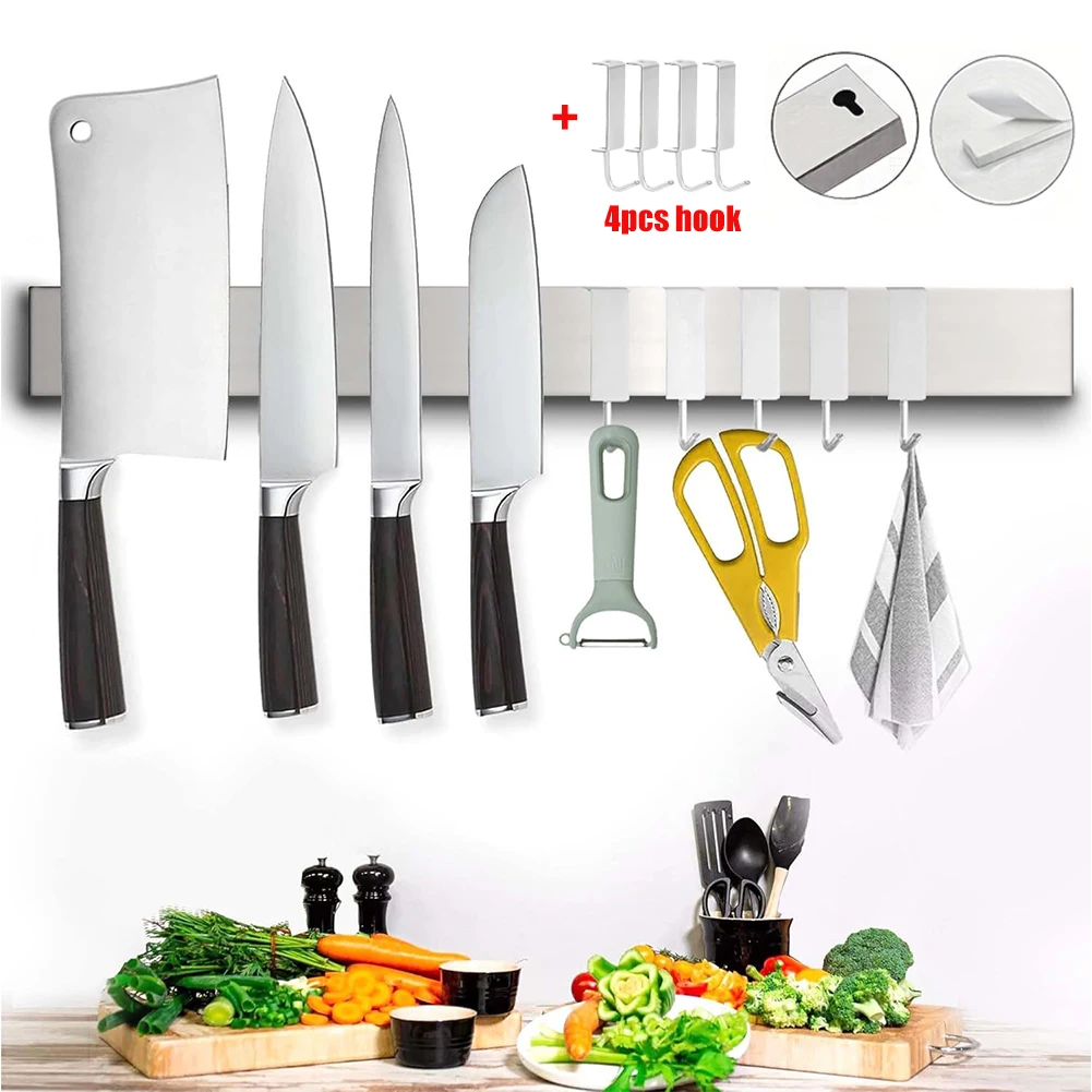 Soporte para cuchillos de acero inoxidable de 40CM y 50CM, soporte magnético para cuchillos, estante de almacenamiento de bloques de pared para cuchillos, organizador de accesorios de cocina