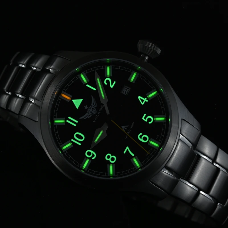 Yelang Mens Pilot Watches Sport Military Quartz Wristwatch Luminous 10ATM Waterproof Sapphire Mirror