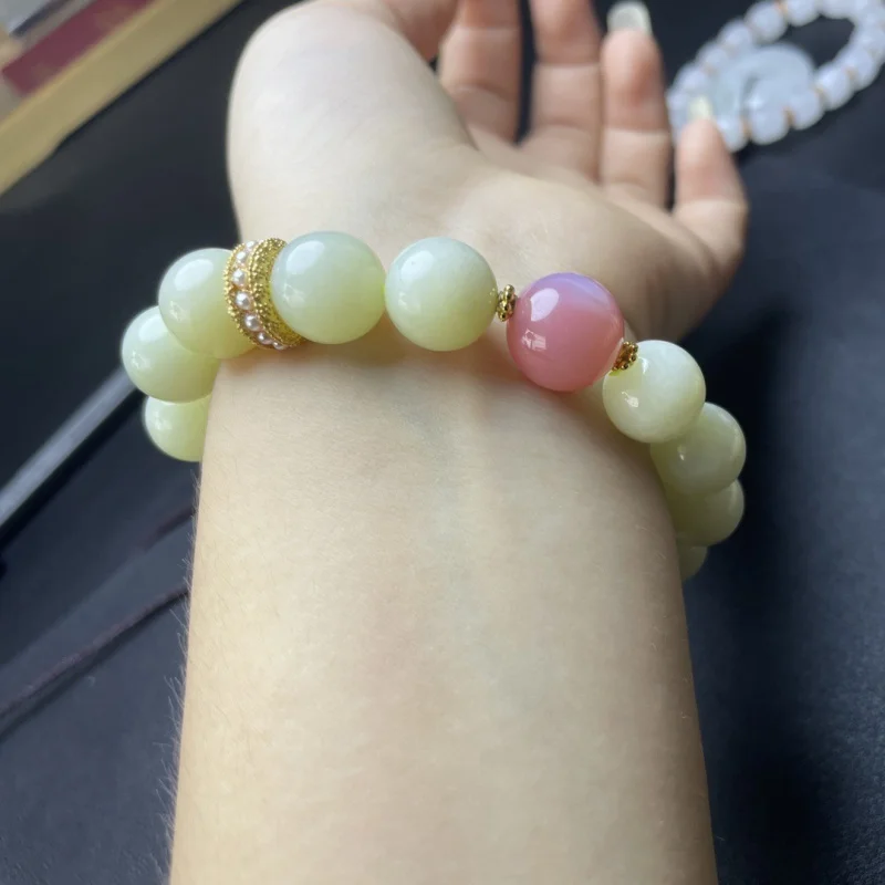 Xinjiang Natural Hetian Jade plus Yanyuan Agate Spacer Beads Bracelet Fashion Simple Elegant Girlfriends Same Style