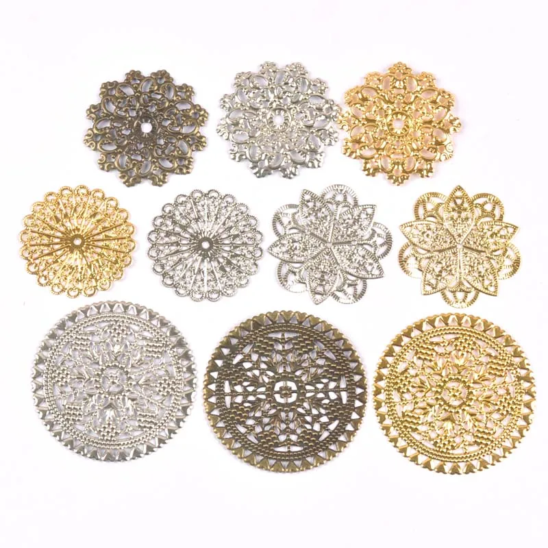Round Vintage Flower Snowflake Connectors Filigree Wraps DIY Jewelry Findings Gold/silver/Bronze Metal Craft home Decor