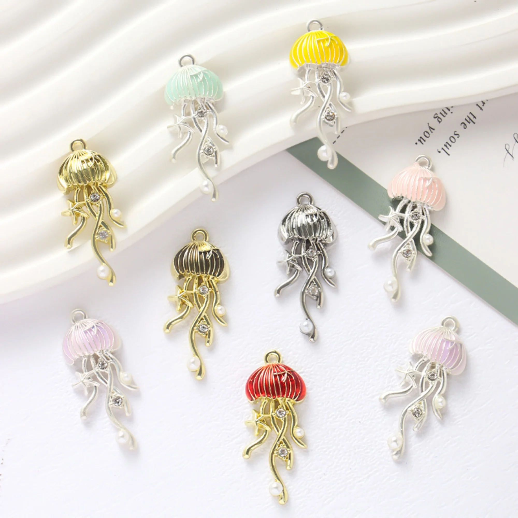 Pendentifs méduse colorés, série Fantasy, accessoires faits à la main pour la fabrication de colliers et de bracelets, 10 pièces