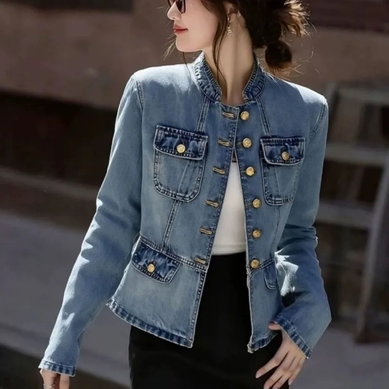 2026 Autumn Winter Unique and Beautiful Top, High-end Niche Non-collision Style, Cool and Sa Korean Xiaoxiang Blue Denim Jacket