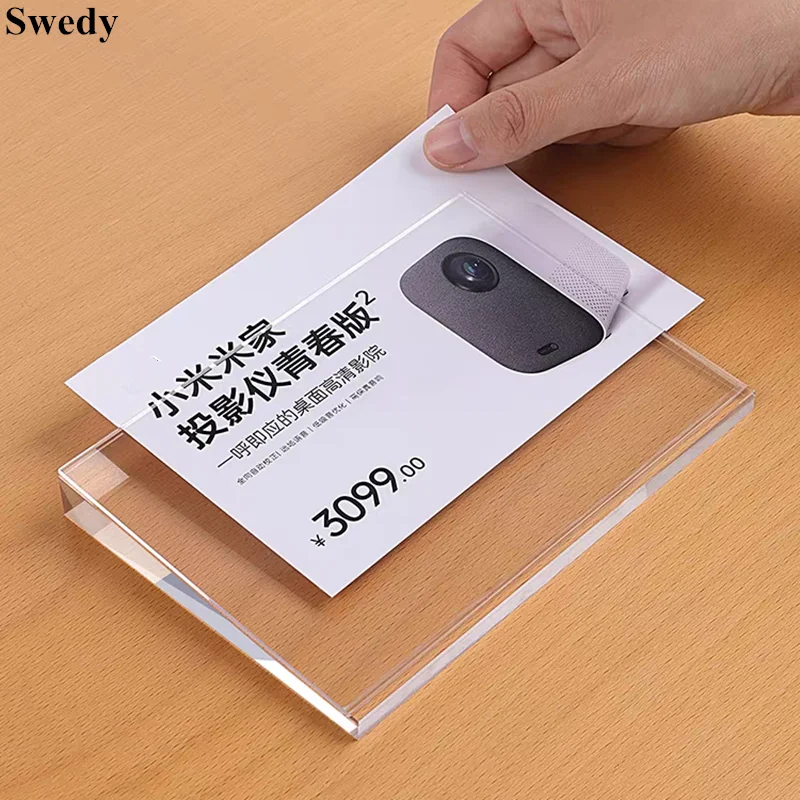 90x54mm Acrylic Sign Holder Display Stand Restaurant Menu Paper Holder Supermarket Hotel Mobile Price Label Holder Tags