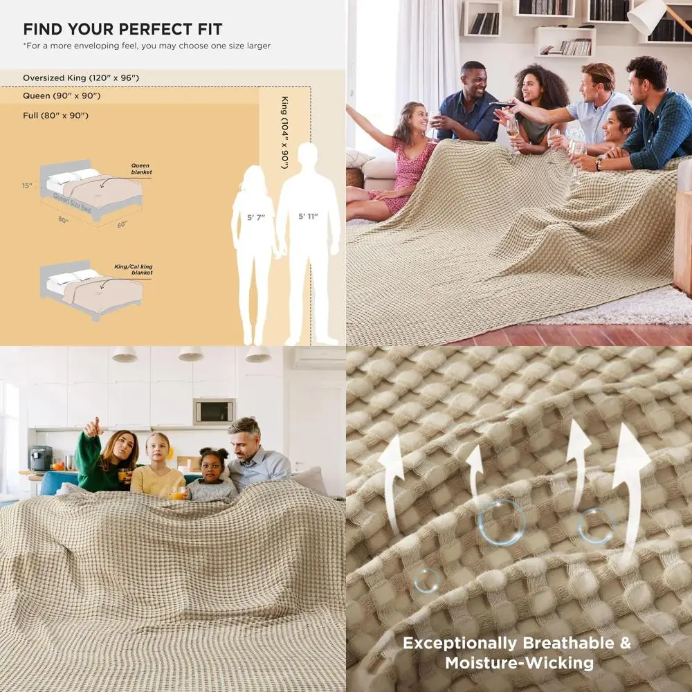 

Одеяло King Size из хлопка с волнистой текстурой - легкое, дышащее, из бамбукового вискозного волокна, идеально для тех, кто потеет во сне, 120x96 дюймов