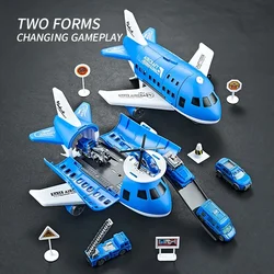 Kid airplane play set boys airliner model toys Inertial track friction with 6 Road Signs Random 3 Cars 1 Helicopter toy children