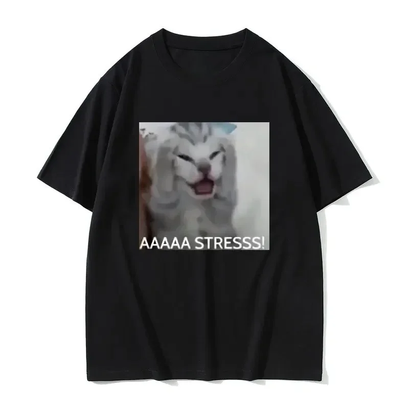 T-shirt Oversize Estiva con Meme Gatto Stressato Divertente e Carino, Casual, a Maniche Corte, per Uomo e Donna