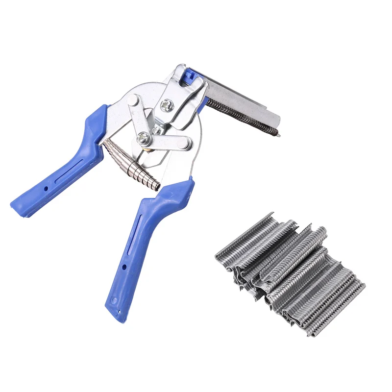 Hog Ring Plier Tool With 600Pcs M Clips Staples Chicken Mesh Cage Wire Fencing Anti-Slip Handle Hand Tools