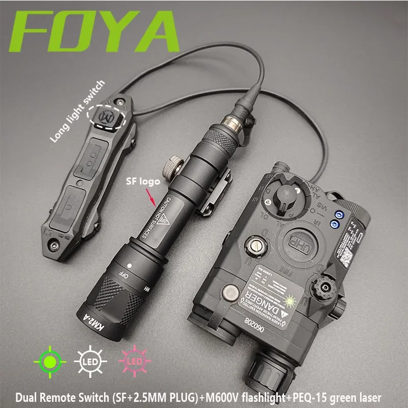 

Tactical PEQ15 Red Blue Green Laser IR Fill Light And LED Strobe M600V M300V Flashlight Weapon Light Constant Dual Remote Switch