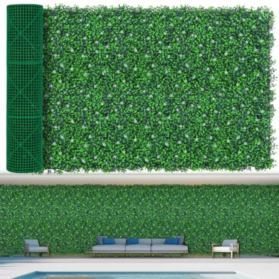 Artificial Grass Wall Panels 48x120 Green Outdoor Indoor Patio Garden Backyard Decor with Flower Boxwood Roll