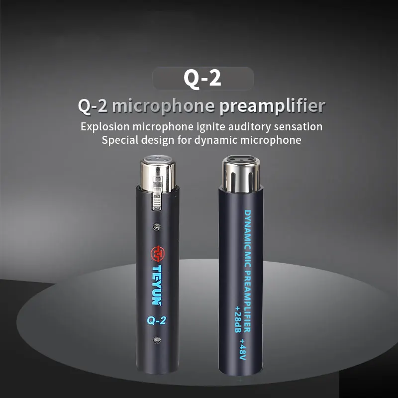 TEYUN-preamplificador de micrófono dinámico Mini XLR, 48V, 28db, ganancia, estructura de Metal, amplificador portátil para Q-2 de rendimiento