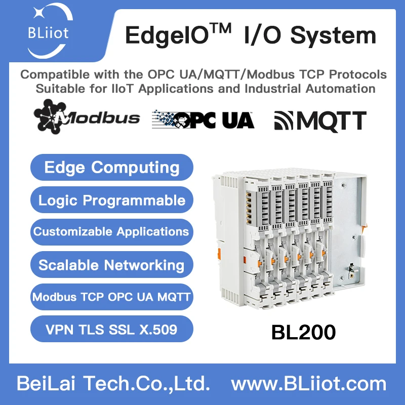 OPC UA+MQTT+Modbus TCP Edge I/O Distributed system for Digital Building BL200Pro