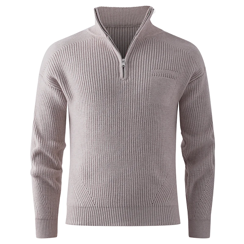 Autumn Winter Men's Stand Collar Sweaters Solid Half Zipper Knitwear Men Long Sleeve Knit Pullovers Male Warm Knitted Sweater