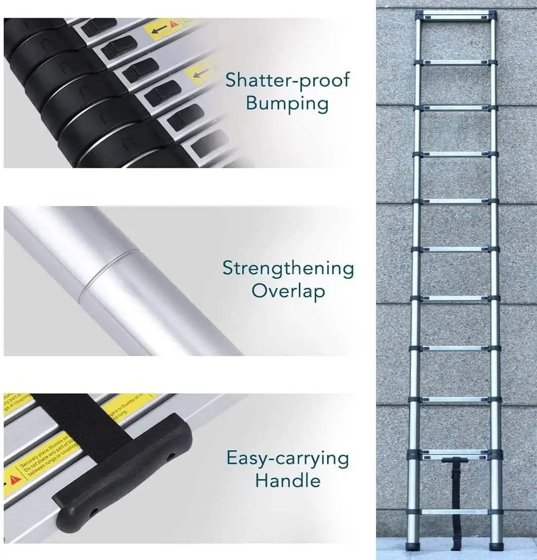 Aluminum Extension Telescopic Ladder Collapsable Folding Ladders with Certificate EN131 Max. Load 150kg/330lbs Lightweight 23.15