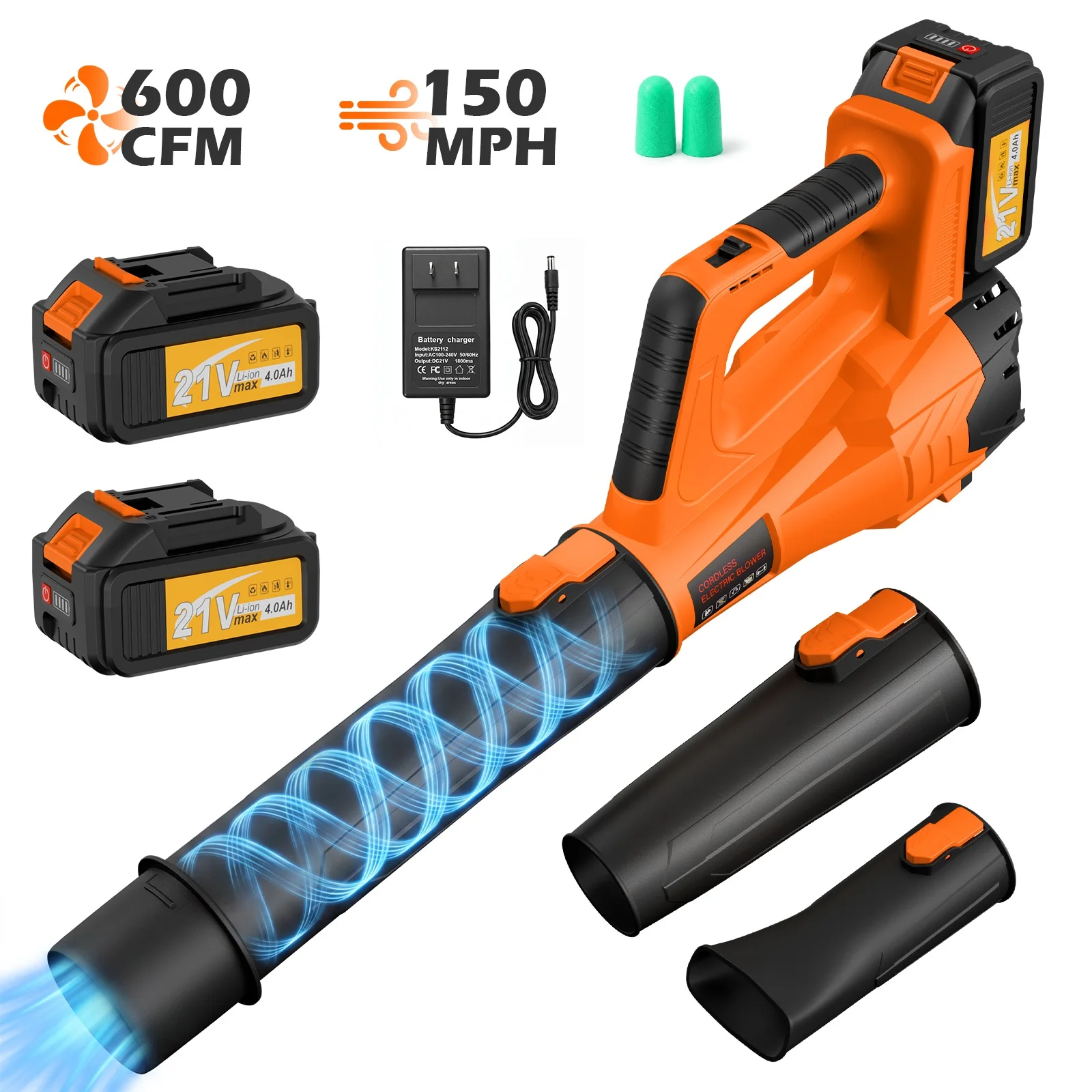 Cordless Electric Leaf Blower 150MPH 600CFM Portable 2-Speed Adjustment With 2×4.0Ah Batteries for Yard Patio Walkway Leaf Snow Dust Removal