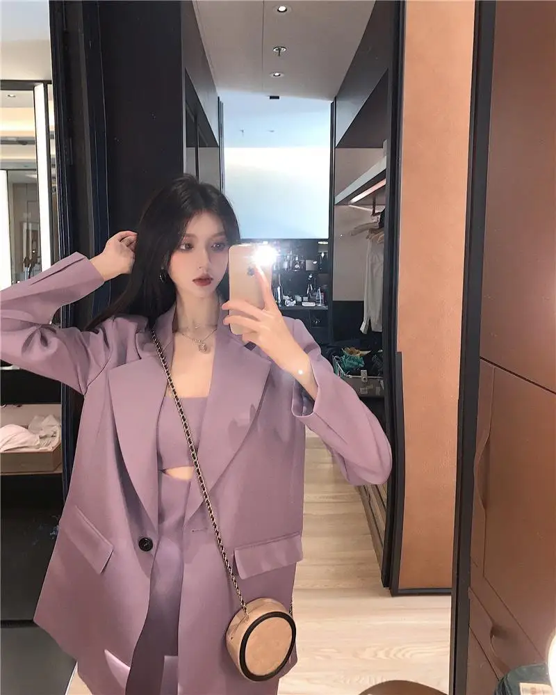 Blazers Female Summer Women'S Suit Youthful Zipper Collar Extra-Long Splited Pattern Pleats Topcoat Aura Welt Wrap-Around Row