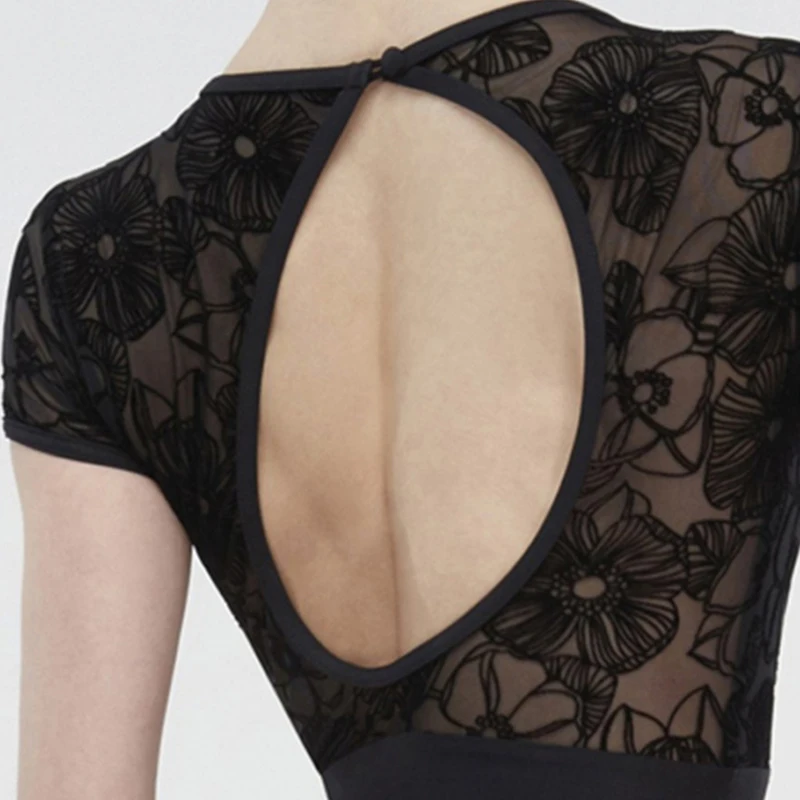 فستان باليه من قطعة واحدة للرقص والجمباز من الدانتيل بأكمام قصيرة فستان اختبار فني للجسم فستان يوجا جوي فستان نسائي للجسم #5