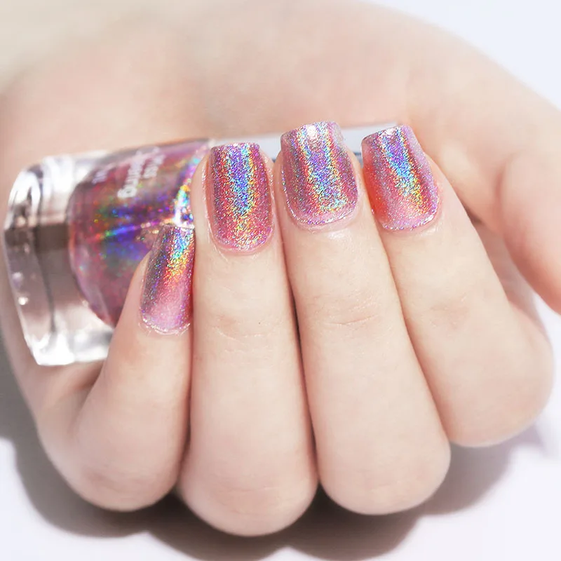 Esmalte de uñas con purpurina láser, esmalte de uñas holográfico de siete colores, Arco Iris, 3 en 1, a base de agua