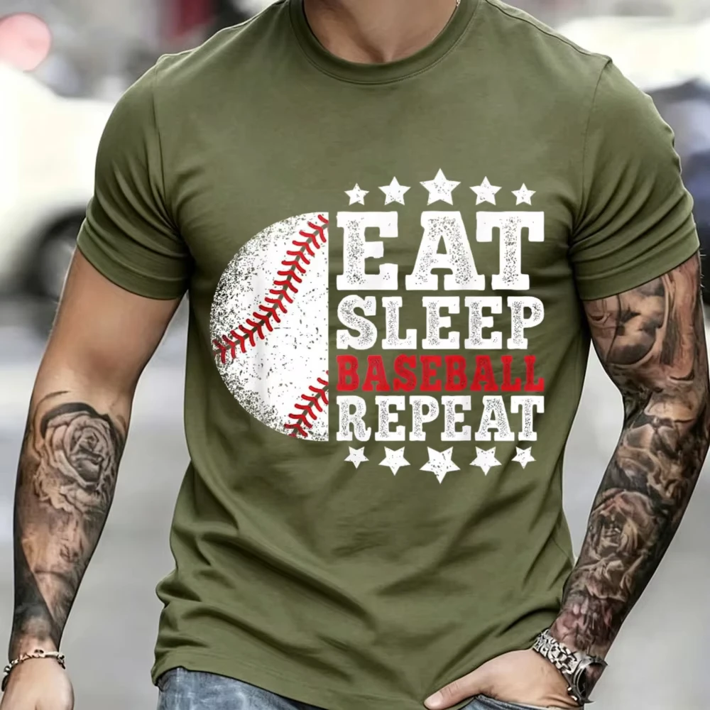 Eat Sleep Baseball Repeat Vintage Star Baseball Graphic T Shirt Unisex Cotton Tee Sport Player Fan Casual Athletic Daily Tops