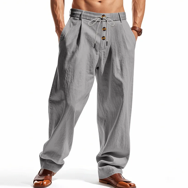 2026 Men's Autumn Cotton-Linen Casual Pants - Breathable, Loose-Fitting, Straig…