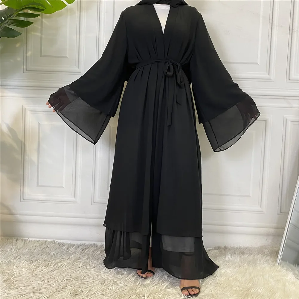 Turkey Arab Chiffon Muslim Elegant Women Open Abaya Maxi Dress Dubai Eid Ramadan Kaftan Cardigan Kimono Robe Islam Clothing Gown