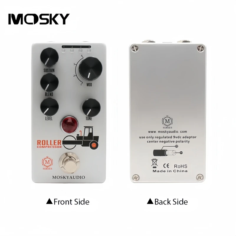 MOSKYAUDIO Roller Compresso Electric Guitar Compressor Pedal, 4 Compression Modes,Sustain Blend Level Tone Controls, True Bypass