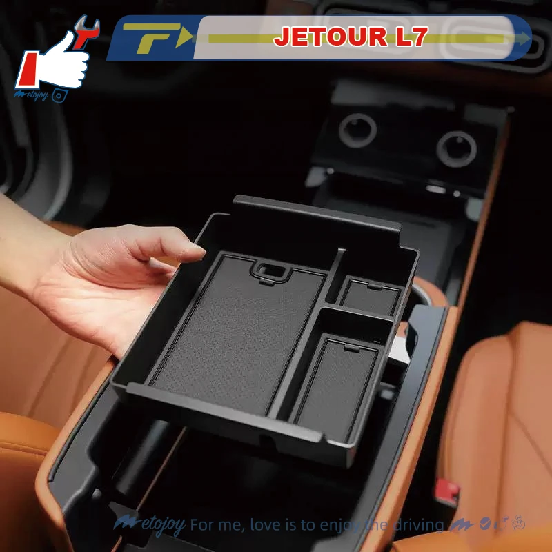 

METOJOY For JETOUR L7 2024 Armrest Storage Box Custom Fit Organize Tray Case ABS Armrest Storage Container Charge Part Pad