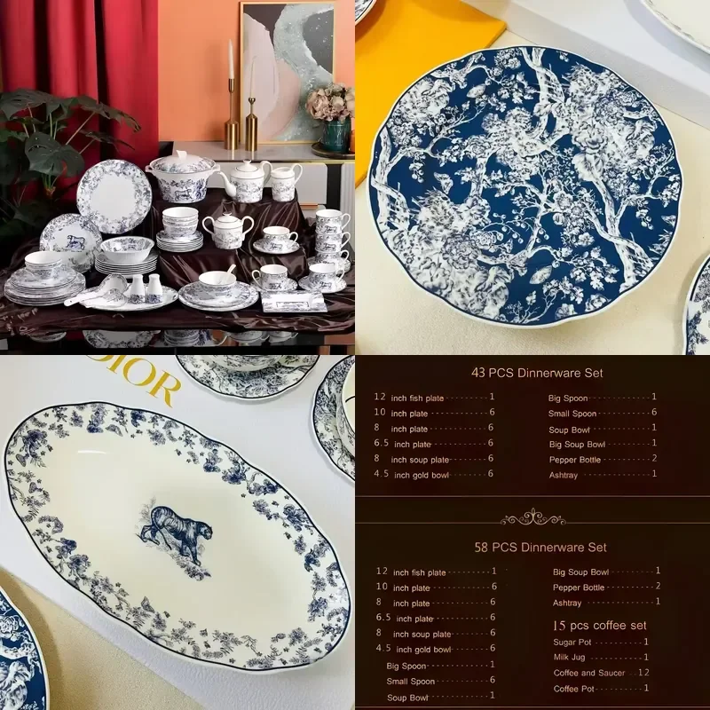 China Ceramic Dinnerware Set Porcelain Dinner Animal Designer Dinnerware Set for 12 People